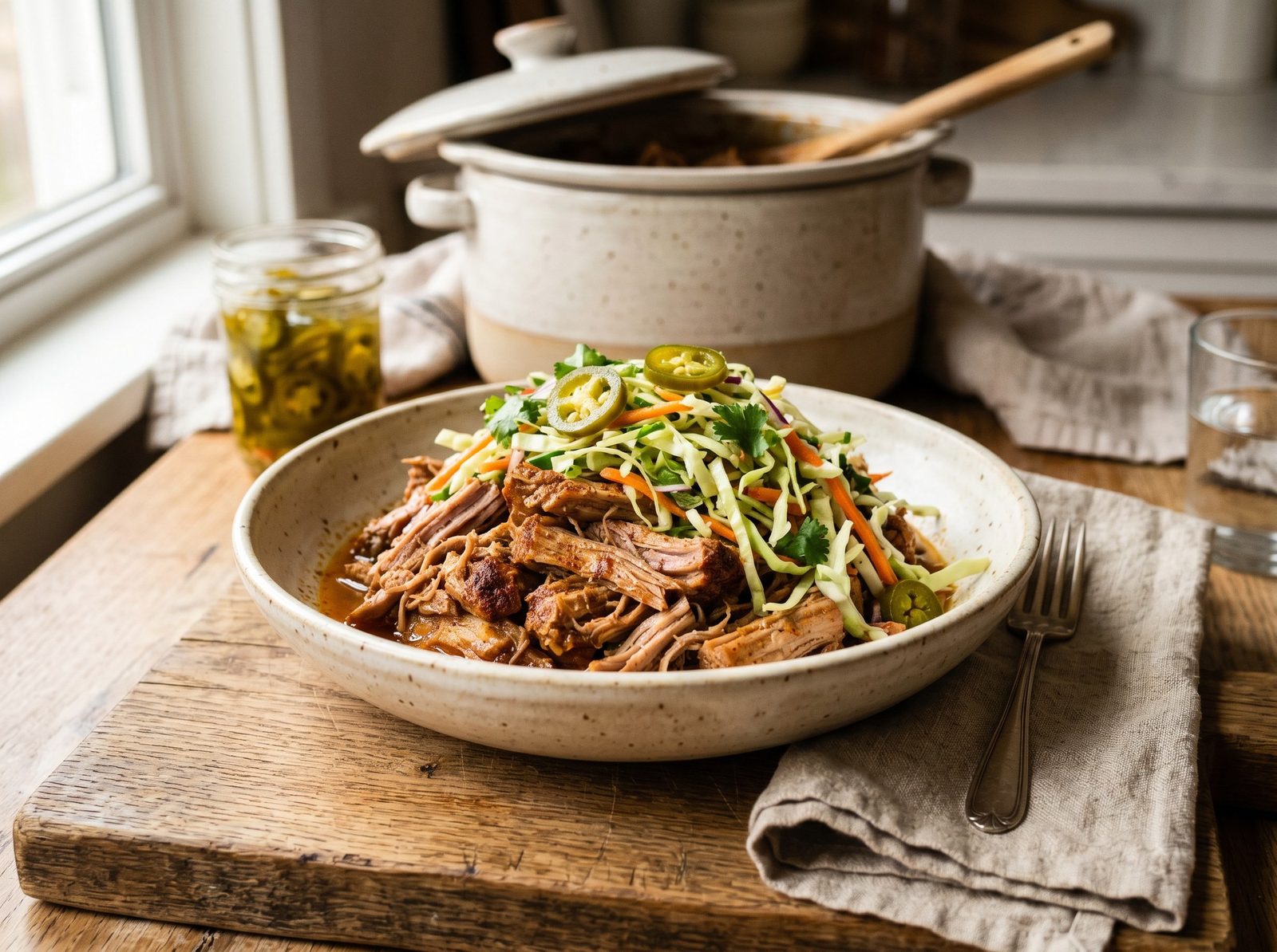 Slow Cooker Pulled Pork with Pickled Jalapeño Slaw