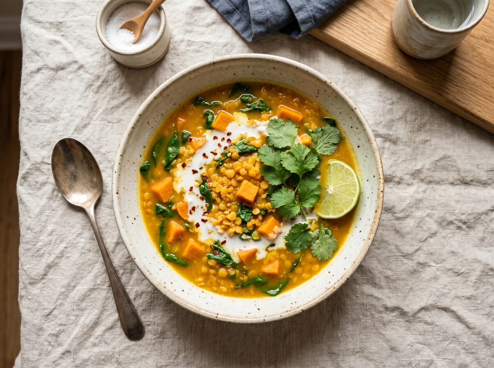 Coconut Lentil and Vegetable Soup with Turmeric and Lime