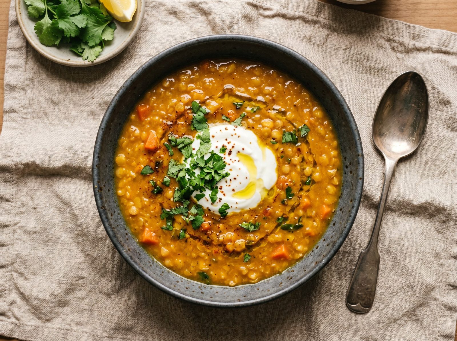 Spiced Red Lentil and Carrot Soup with Lemon Yogurt