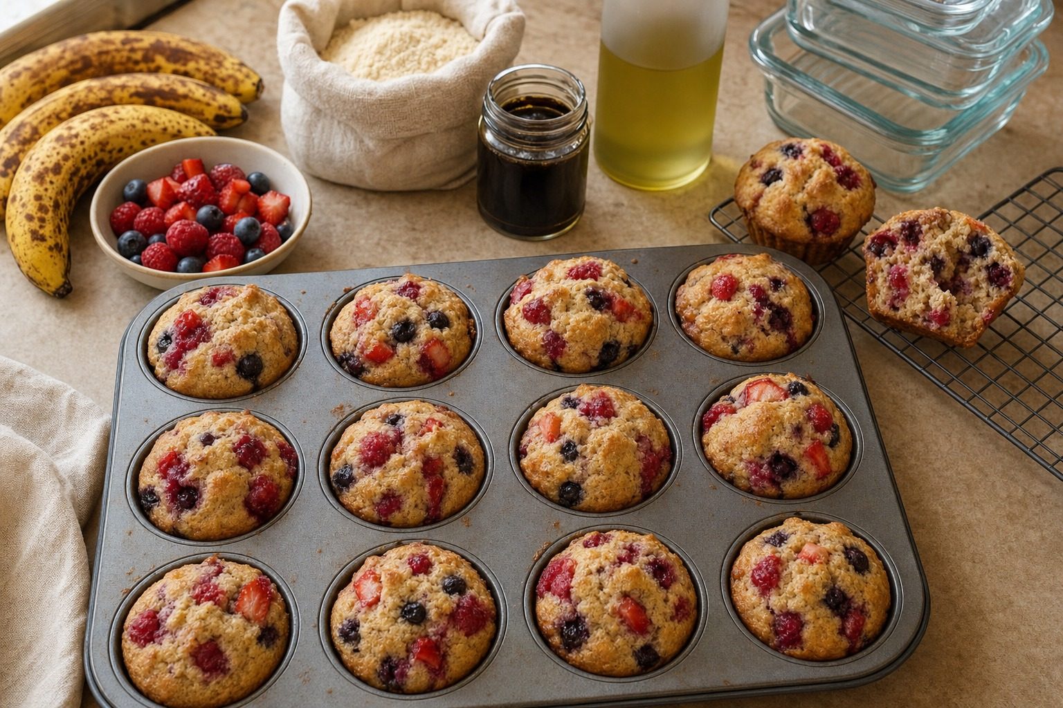 Banana-Berry Muffins (Almond Flour, No Added Sugar)