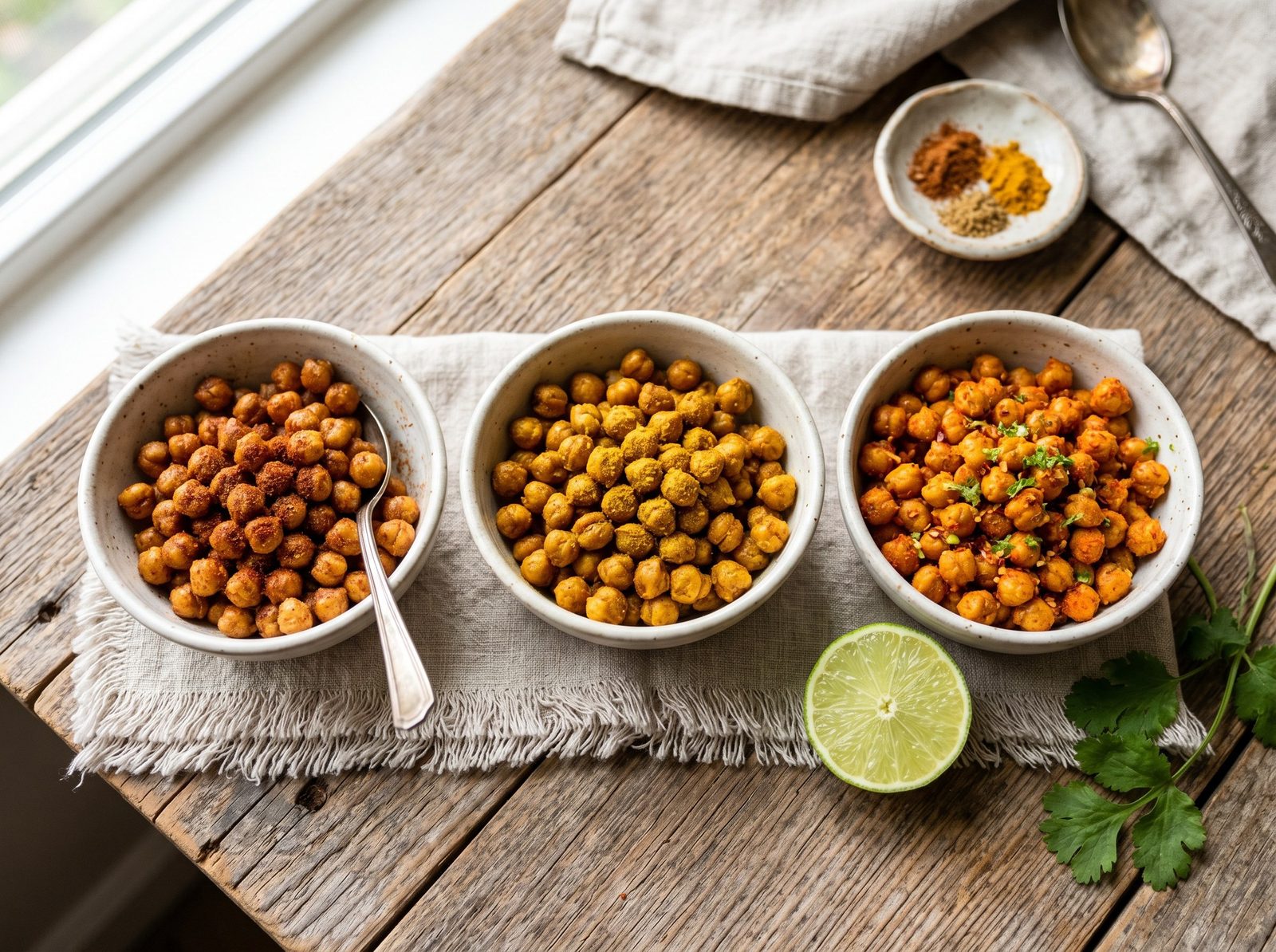 Roasted Spiced Chickpeas (Three Flavors: Smoky, Curried, Chili-Lime)