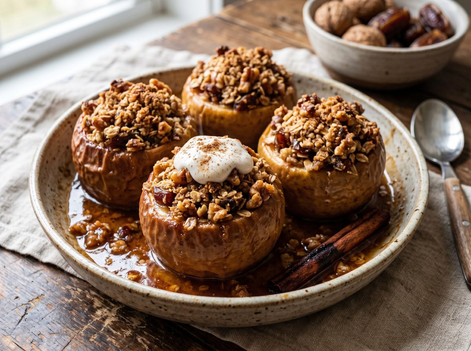 Baked Cinnamon Apples Stuffed with Walnut-Date Crumble