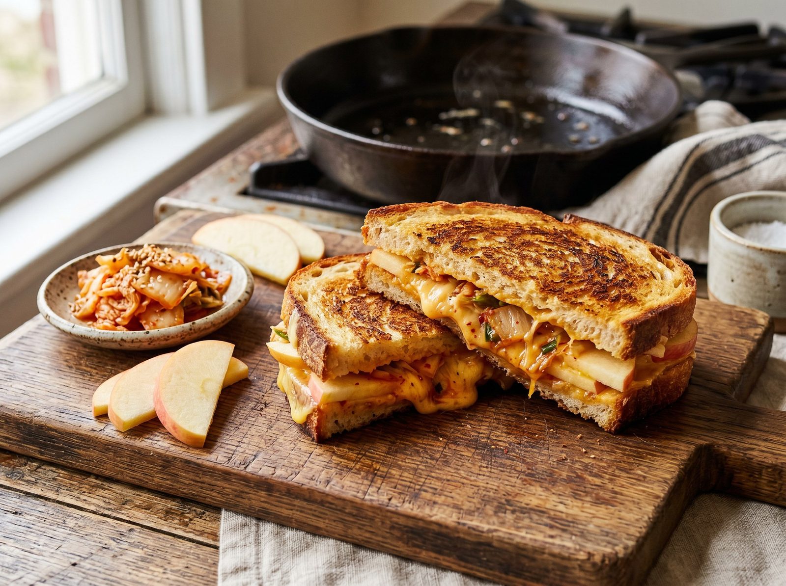Kimchi Grilled Cheese with Apple Slices