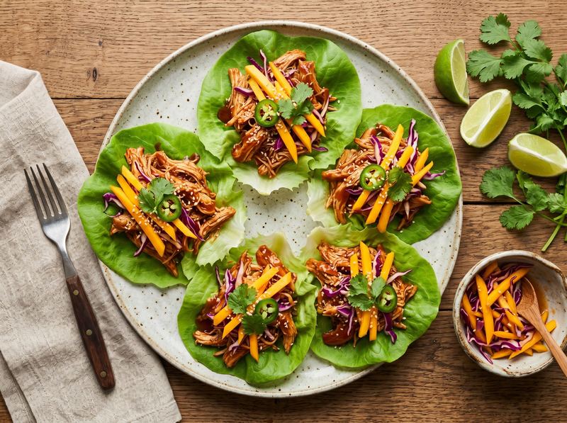Slow Cooker Pulled Chicken with Mango Slaw Lettuce Cups