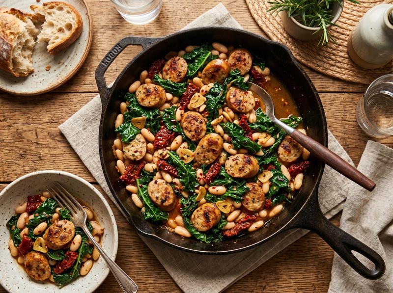 Sausage and White Bean Skillet with Kale and Sun-Dried Tomatoes