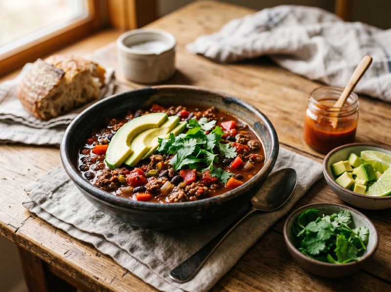 Bison and Black Bean Chili with Fire-Roasted Tomatoes