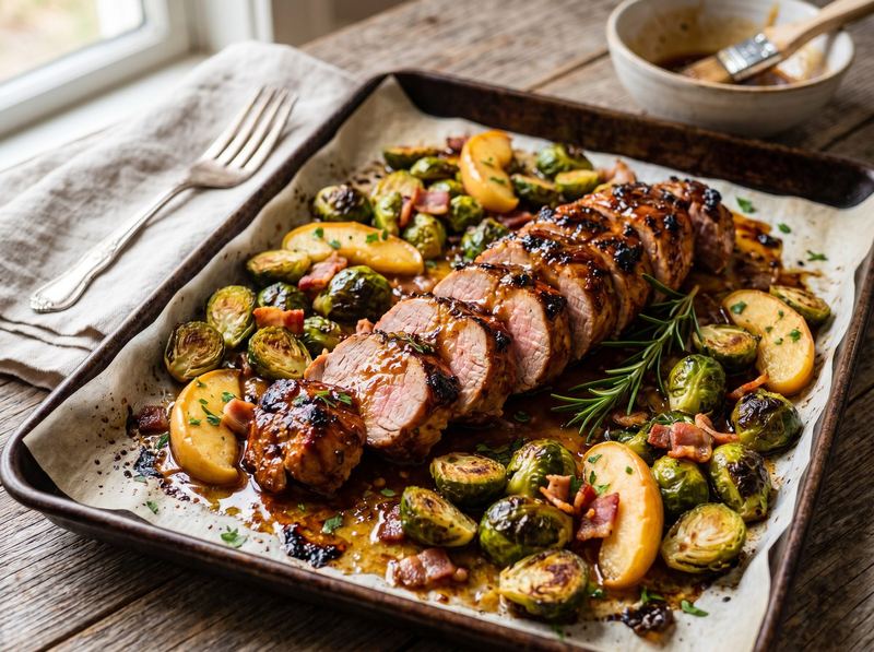 Honey-Garlic Pork Tenderloin with Roasted Brussels Sprouts and Apple