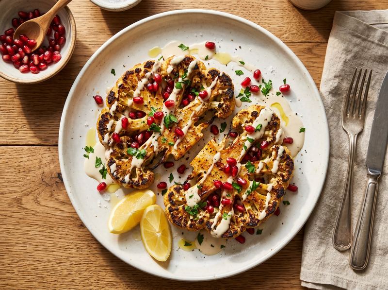 Roasted Cauliflower Steaks with Tahini Sauce and Pomegranate