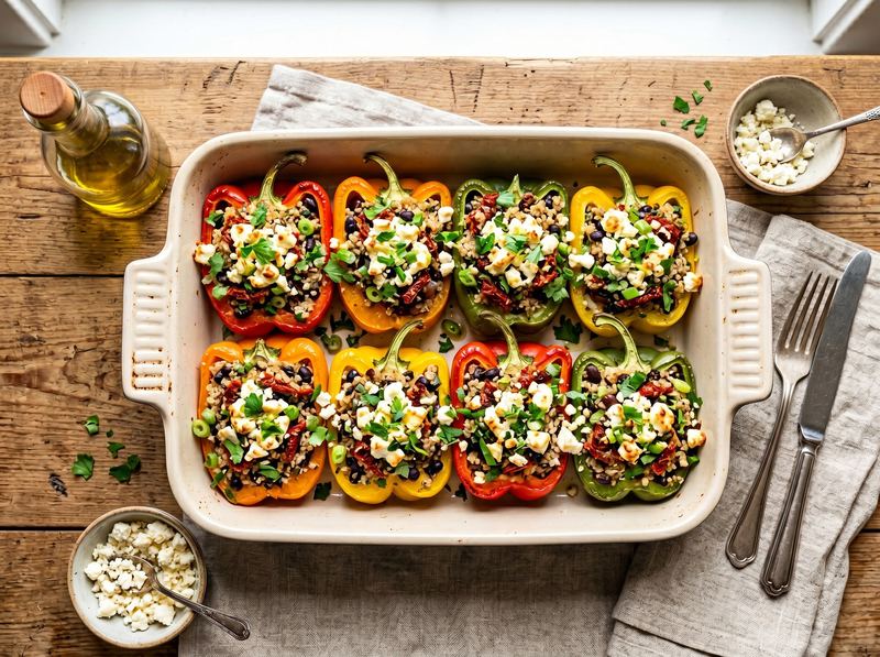 Stuffed Bell Peppers with Herbed Quinoa, Black Beans, and Feta