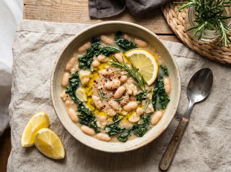 White Bean and Kale Soup with Rosemary and Lemon