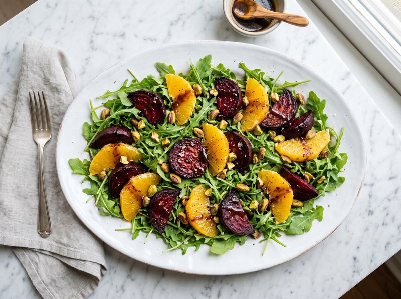 Roasted Beet and Orange Salad with Arugula, Pistachios, and Balsamic