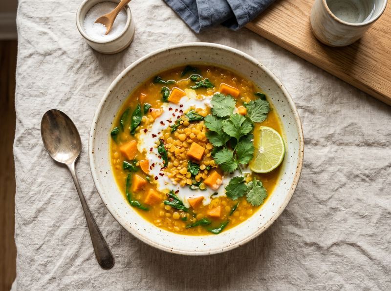 Coconut Lentil and Vegetable Soup with Turmeric and Lime