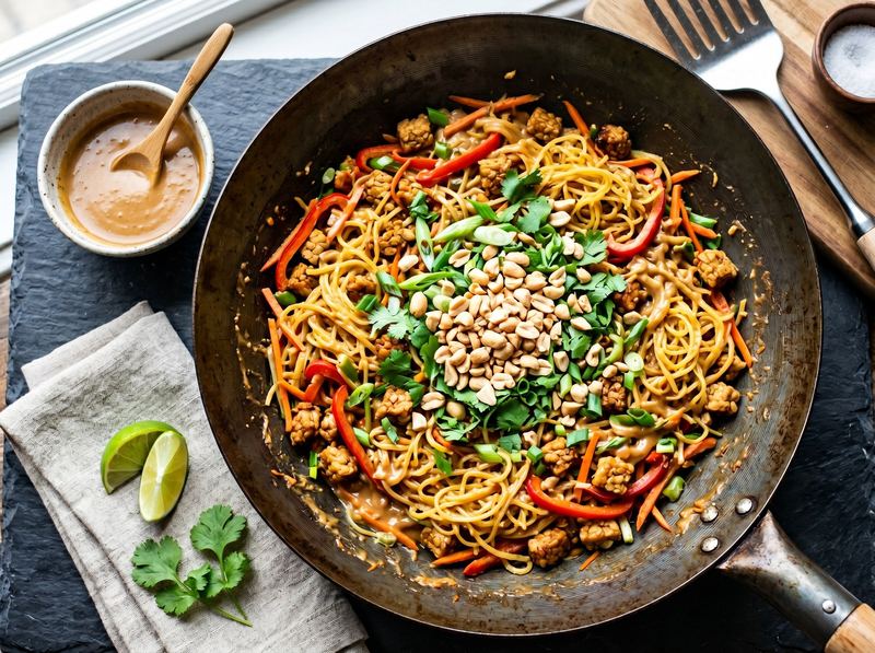 Spaghetti Squash Pad Thai with Tempeh and Quick Peanut Sauce