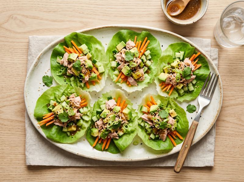 Tuna and Avocado Lettuce Cups with Sesame-Ginger Dressing