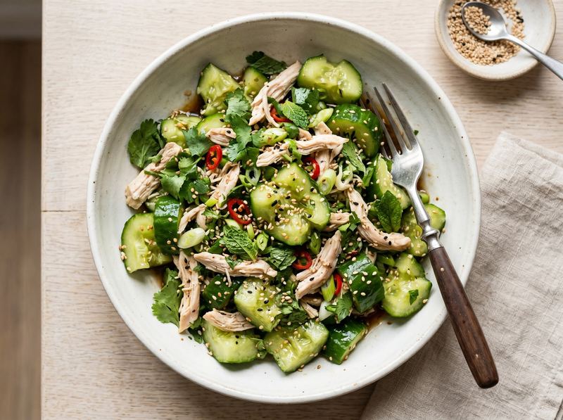 Smashed Cucumber and Chicken Salad with Sesame Vinaigrette