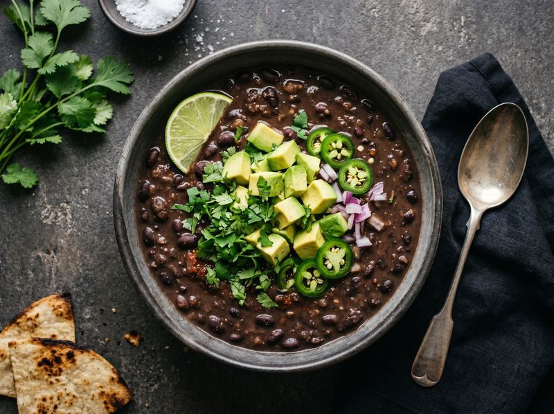 Smoky Black Bean Soup with Avocado and Lime