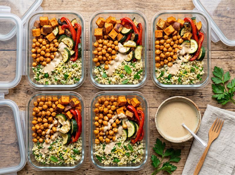 Lemon-Herb Grain Bowls with Roasted Chickpeas and Tahini (5-Container Build)