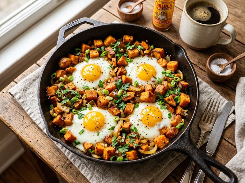 Sweet Potato and Egg Hash with Crispy Onion and Smoked Paprika