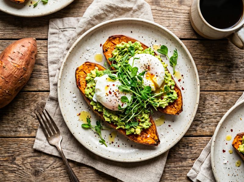 Avocado Toast on Sweet Potato "Bread" with Poached Egg