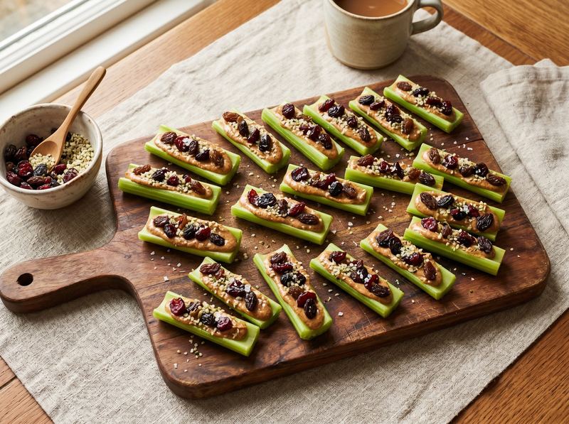 Almond Butter and Celery with Raisin-Cranberry Topping (The Grownup Version)