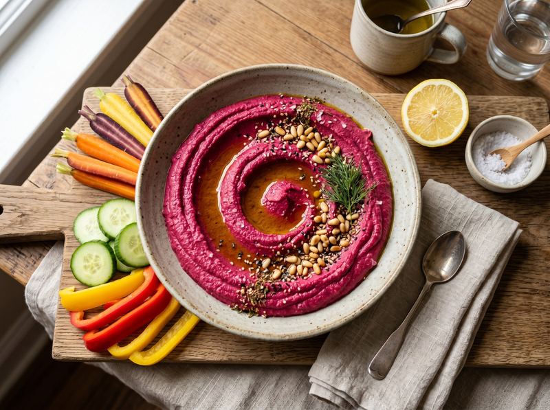 Beet Hummus with Roasted Garlic and Lemon