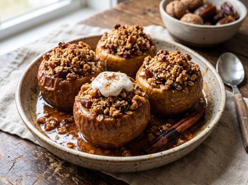 Baked Cinnamon Apples Stuffed with Walnut-Date Crumble