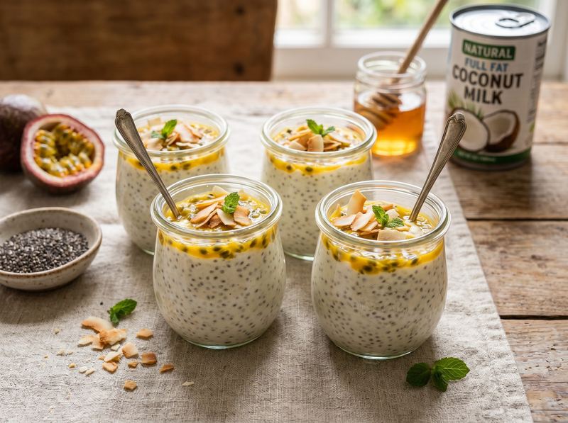 Coconut Chia Pudding with Passion Fruit and Toasted Coconut