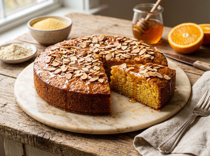 Orange and Almond Polenta Cake with Honey Glaze