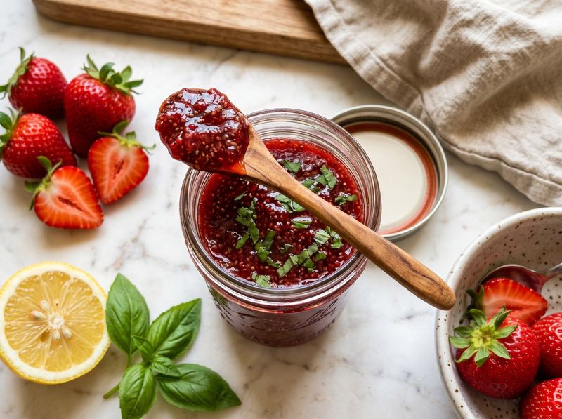 Strawberry and Basil Chia Jam (No-Refined-Sugar Spread)