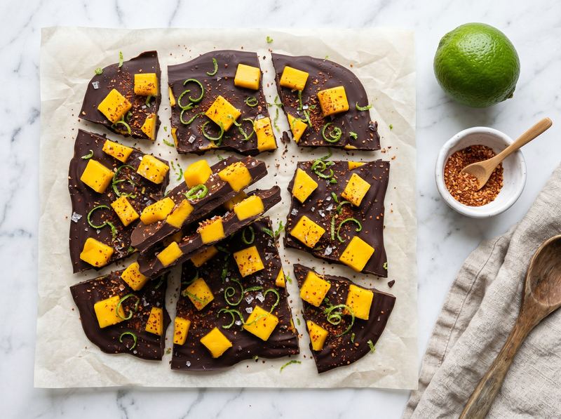 Dark Chocolate Chili-Mango Bark with Sea Salt and Lime Zest